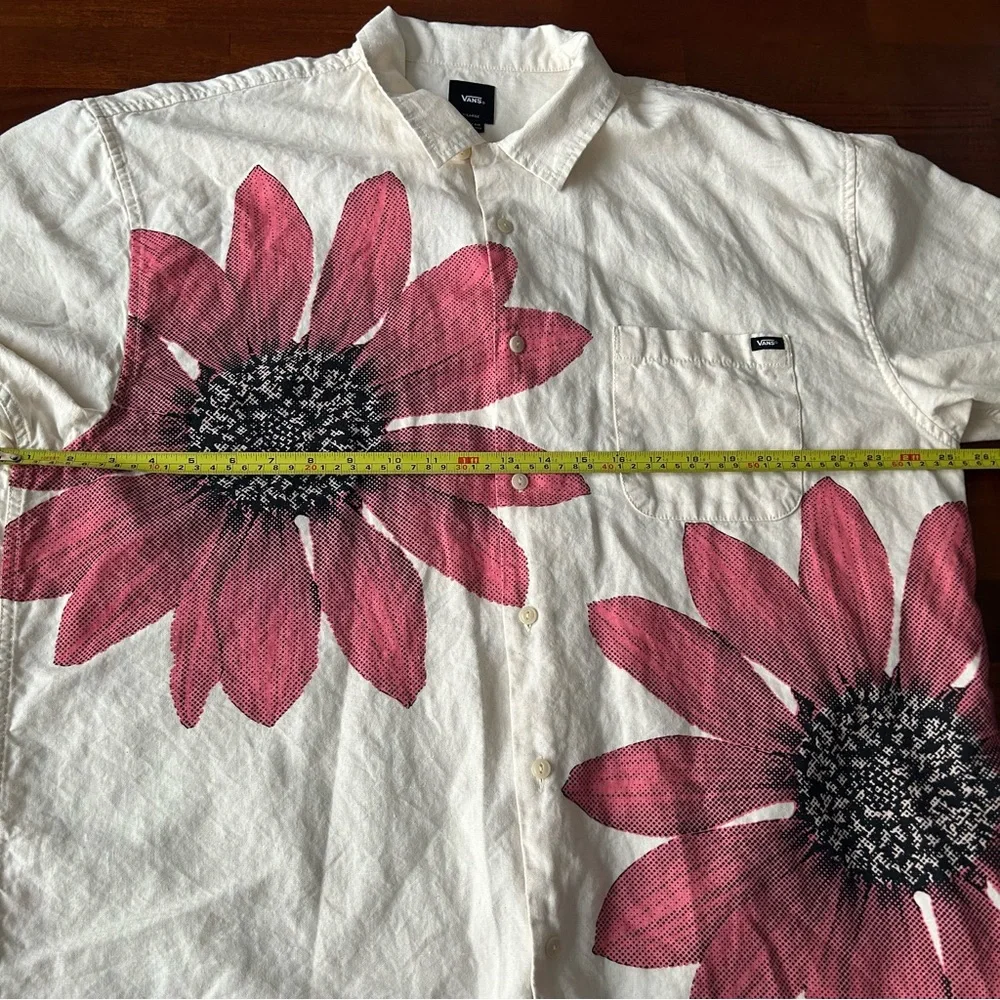 Vans Laurel Woven Cream Pink Floral Short Sleeve Cotton Linen Button Down Shirt - Picture 9 of 10